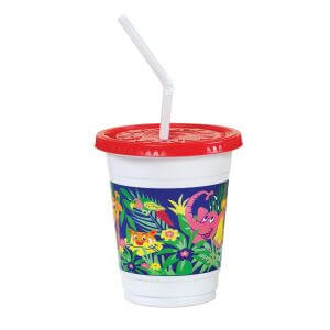 Dart Solo CC12C-J5145 Jungle Print 12-14 oz. Plastic Kid\'s Cup with Lid and  Straw - 250/Case - Splyco