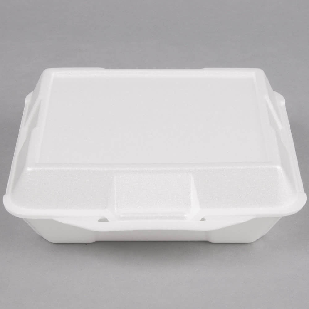 Concession Essentials Pack of 30CT Choice Large 9 x 9 x 3.5 Inch Foam  1-Compartment Containers, White, Hinged, with Optional Venting,  Polystyrene, 9L