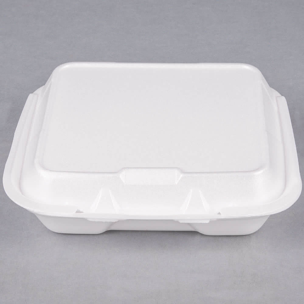 Genpak Foam Hinged Carryout Container, 3-Compartment, 8-4/9x7-5/8x2-3/8,  White, 100/Bag (SN223)
