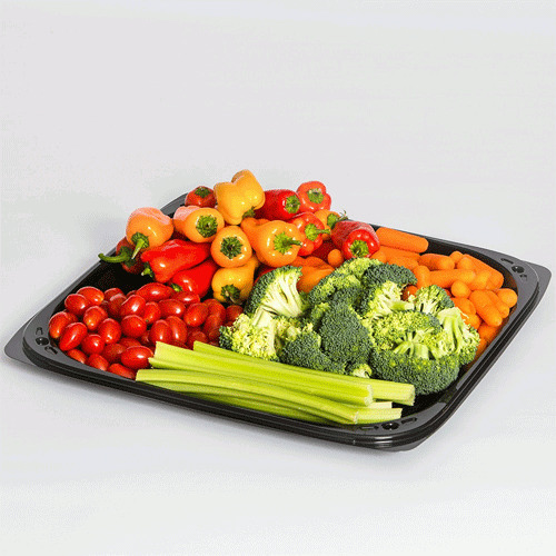 Sabert UltraStack Thermoformed Disposable Square Catering Tray with Lid  Black Platter Clear Dome, 16 Length x 16 Width x 3.06 Height